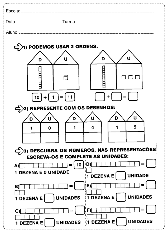 Atividades de Matemática dezena e unidade