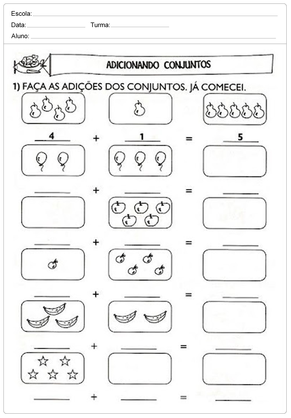 As melhores atividades de matemÃ¡tica 1Â° ano para imprimir com exercÃ­cios de soma com dedinhos, contendo questÃµes organizados e de fÃ¡cil entendimento para os alunos jÃ¡ que possui imagens ilustrativas que pode ser colorida a critÃ©rio do professor.