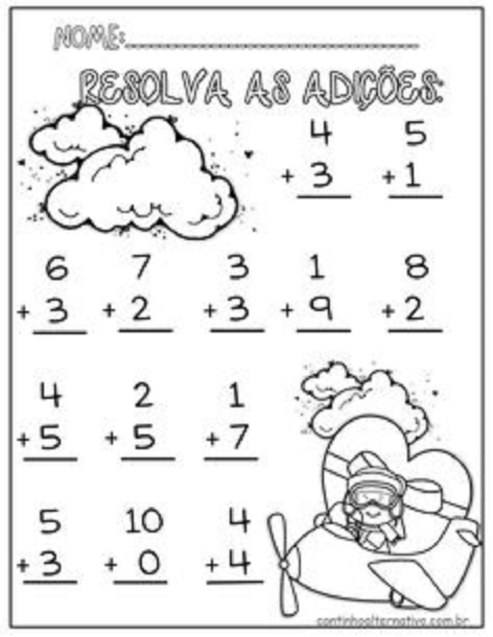 Atividades de matemática de adição, para trabalhar com alunos do 1º ano.