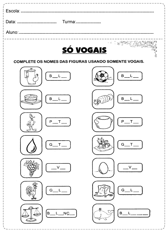 Atividades de Português 1 ano para imprimir - Ensino Fundamental.