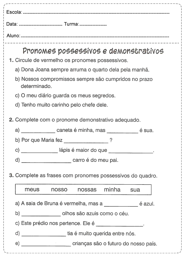 Atividades de português 5 ano do Ensino Fundamental - Para Imprimir