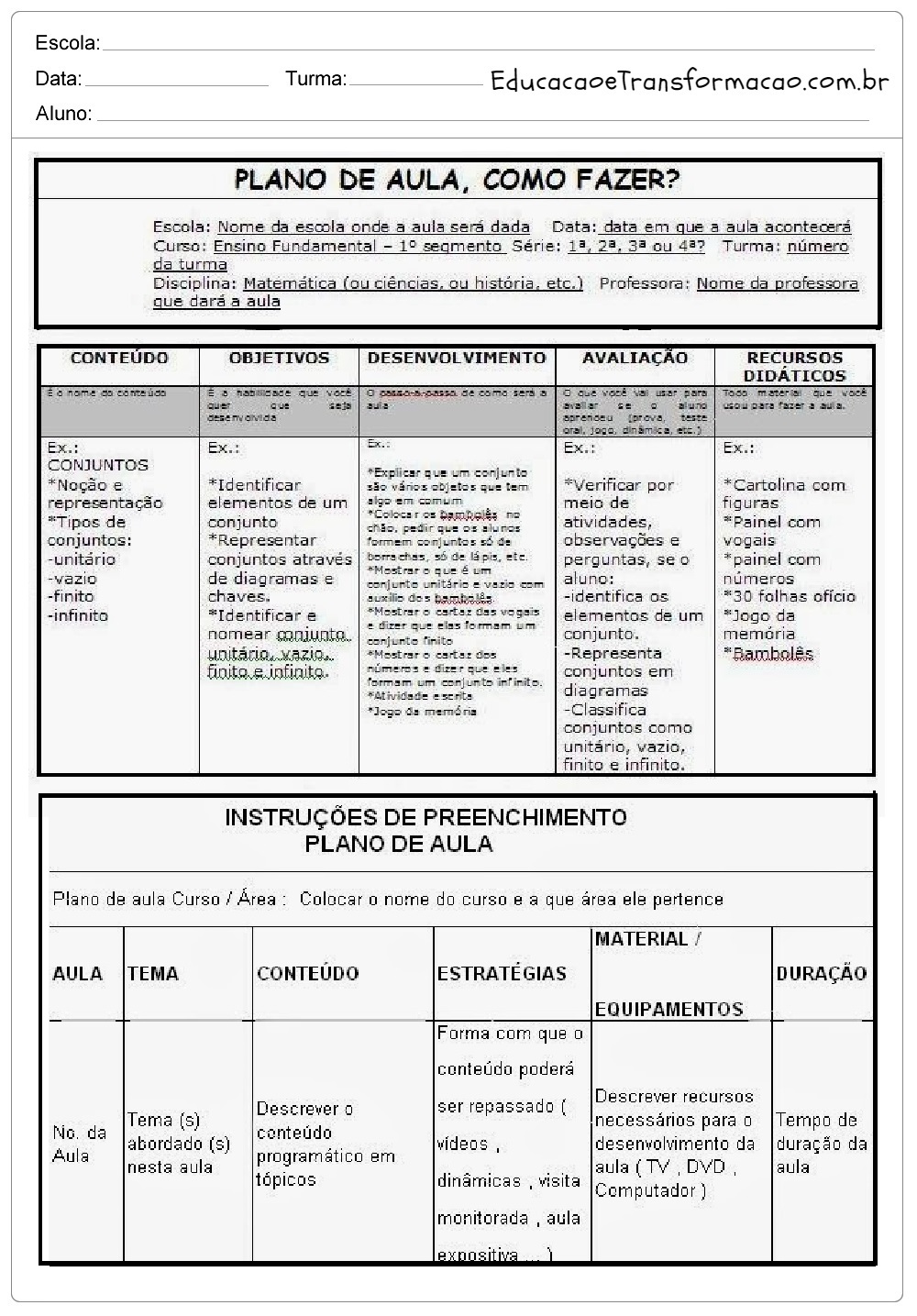 Aprenda Como Fazer um Plano de aula ensino fundamental - Para imprimir