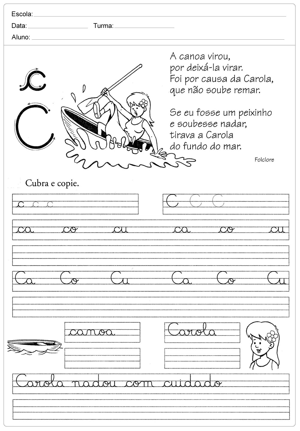 Atividades de caligrafia com a letra C - para imprimir