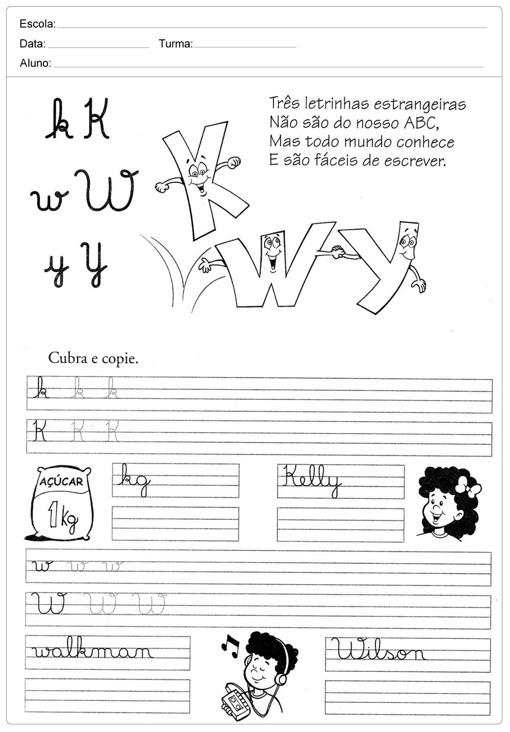 Atividades de caligrafia com a letra K  - para imprimir