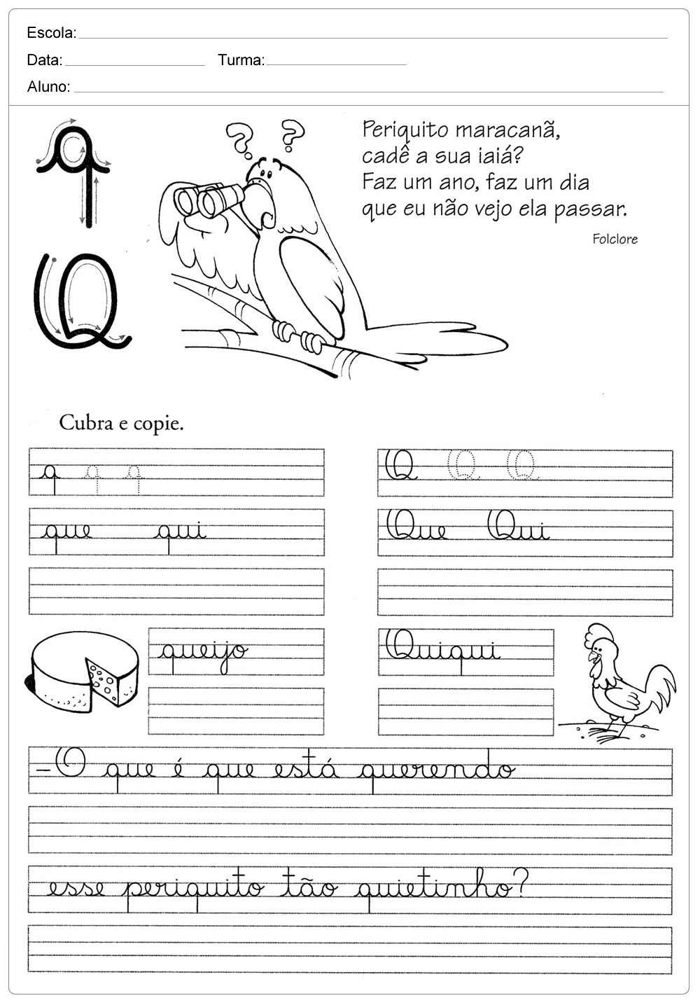 Atividades de caligrafia com a letra Q  - para imprimir
