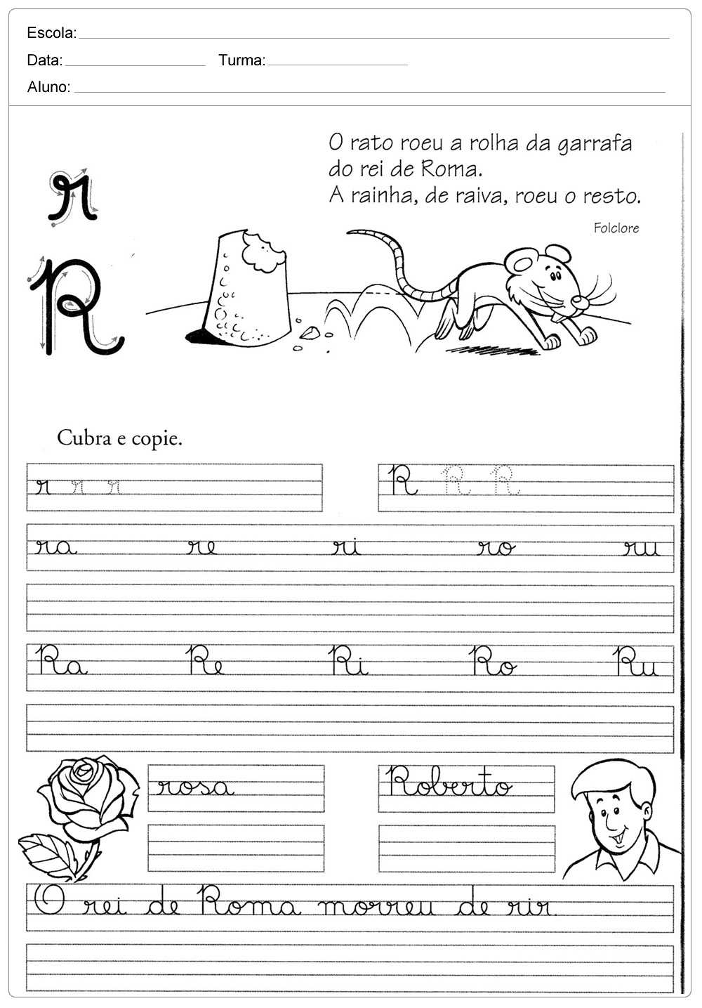 Atividades de caligrafia com a letra R  - para imprimir