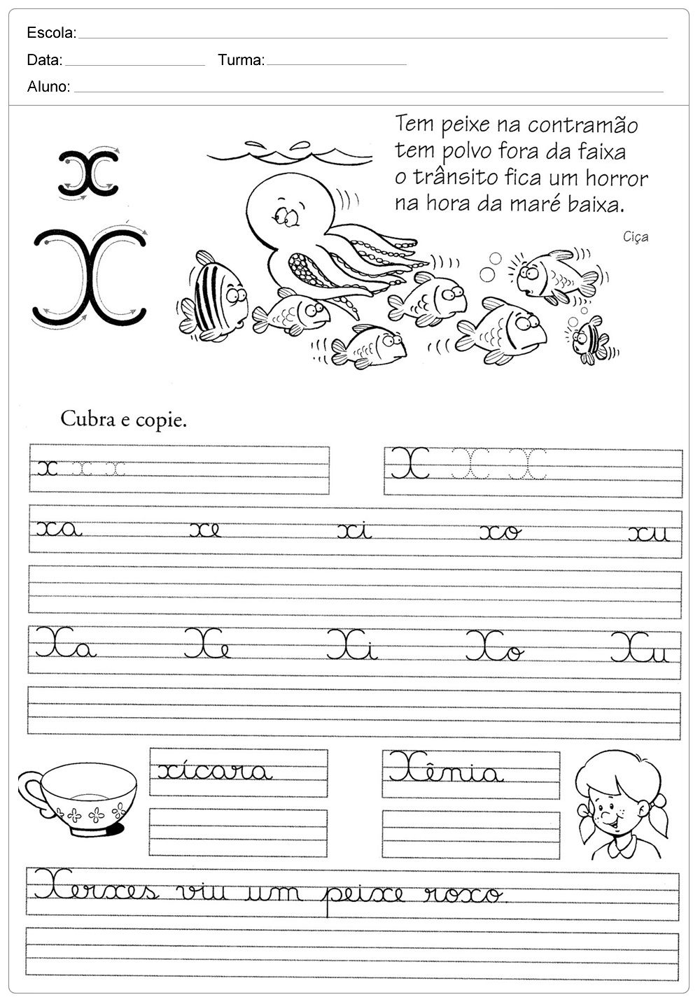 Atividades de caligrafia com a letra X  - para imprimir