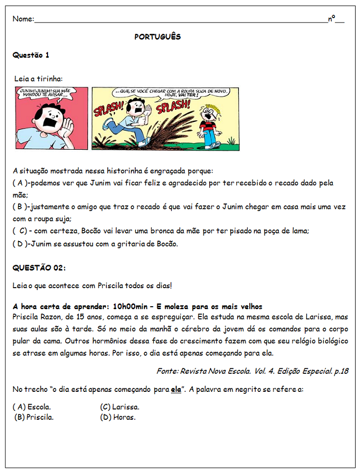 Atividades de português 5 ano do Ensino Fundamental - Para Imprimir