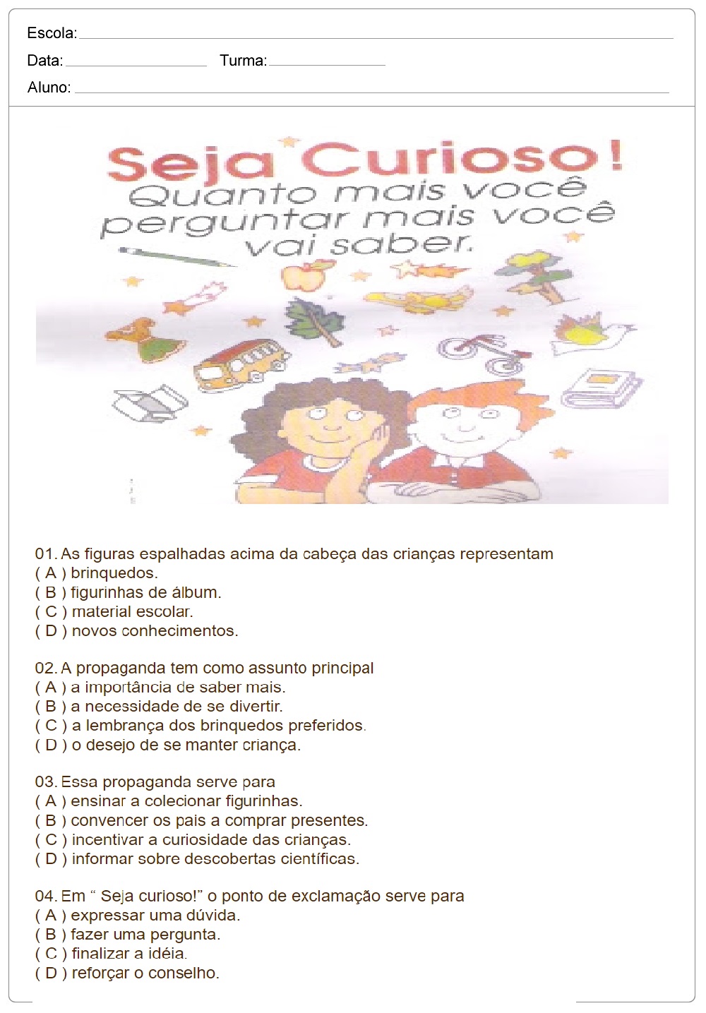 Atividades de Interpretação de Texto 3 ano do Ensino Fundamental para imprimir.