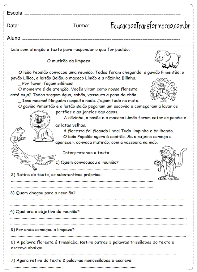 Atividades de Interpretação de Texto 4 ano do Ensino Fundamental para imprimir.