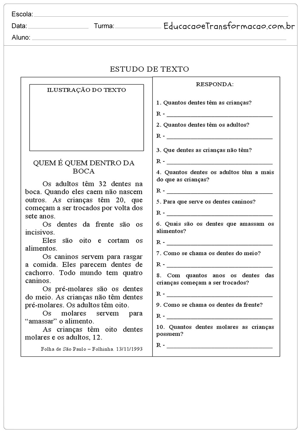 Atividades de Interpretação de Texto 4 ano do Ensino Fundamental para imprimir.