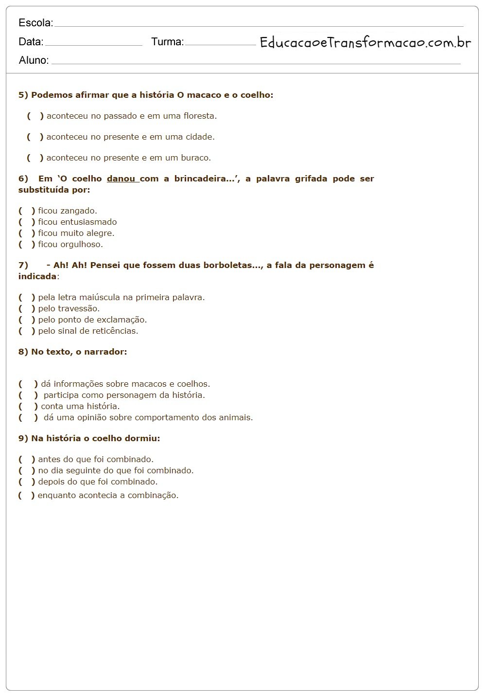 Atividades de Interpretação de Texto 4 ano do Ensino Fundamental para imprimir.