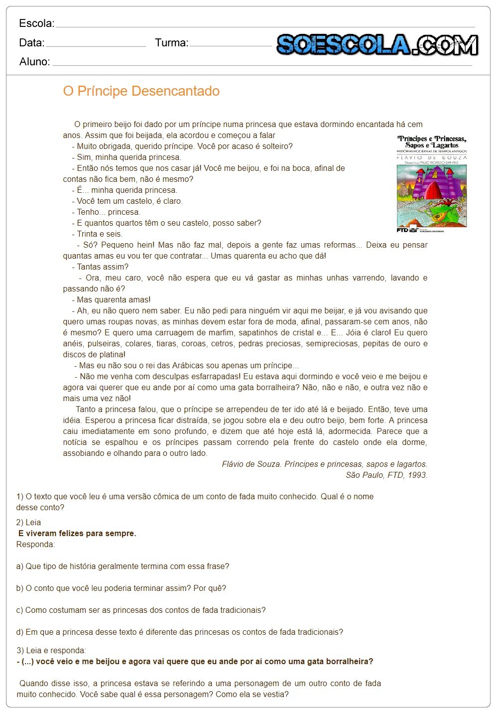 Atividades de Interpretação de Texto 4 ano do Ensino Fundamental para imprimir.