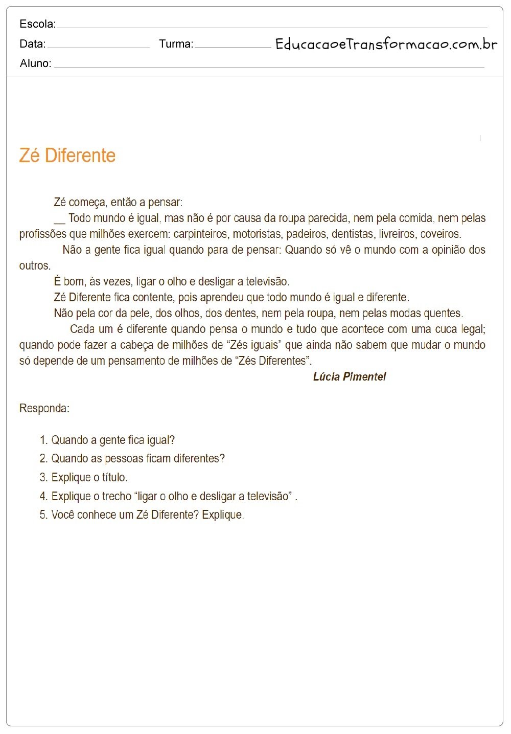 Atividades de Interpretação de Texto 4 ano do Ensino Fundamental para imprimir.