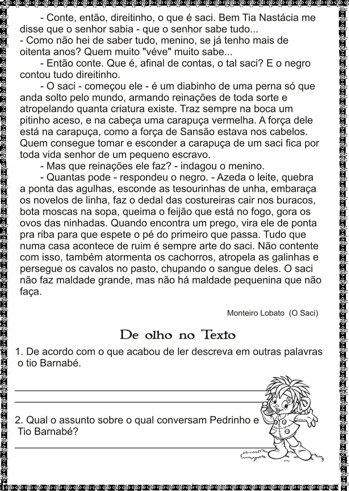 Atividades de Interpretação de Texto 5 ano do Ensino Fundamental