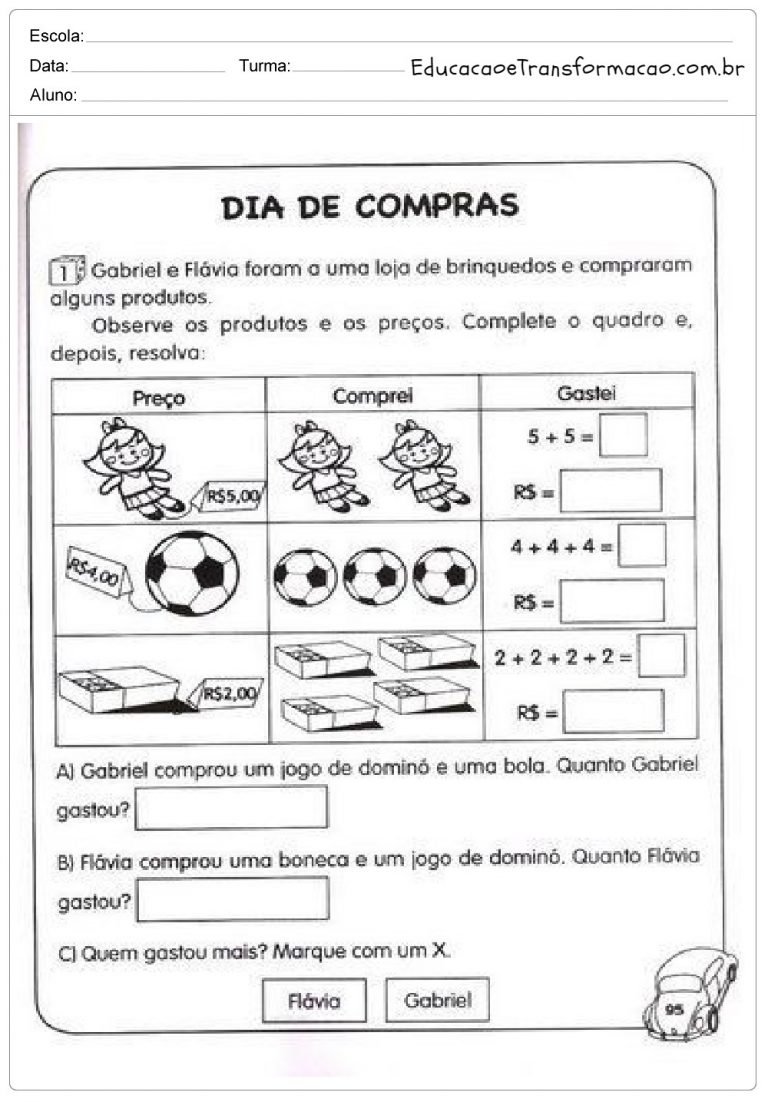 Atividades de Matemática 2 ano do Ensino Fundamental - Para Imprimir.
