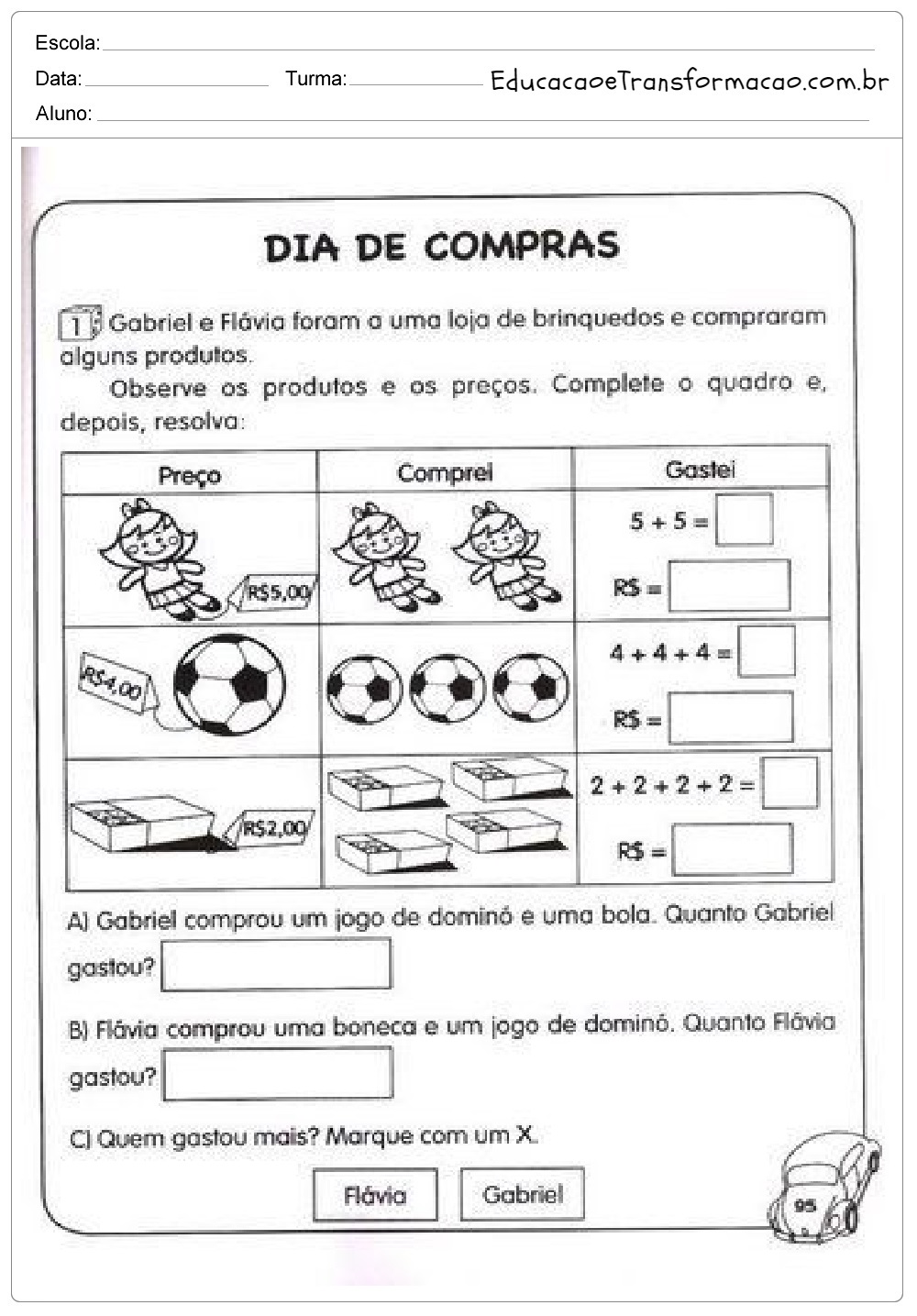 Atividades de Matemática 2 ano do Ensino Fundamental - Para Imprimir.