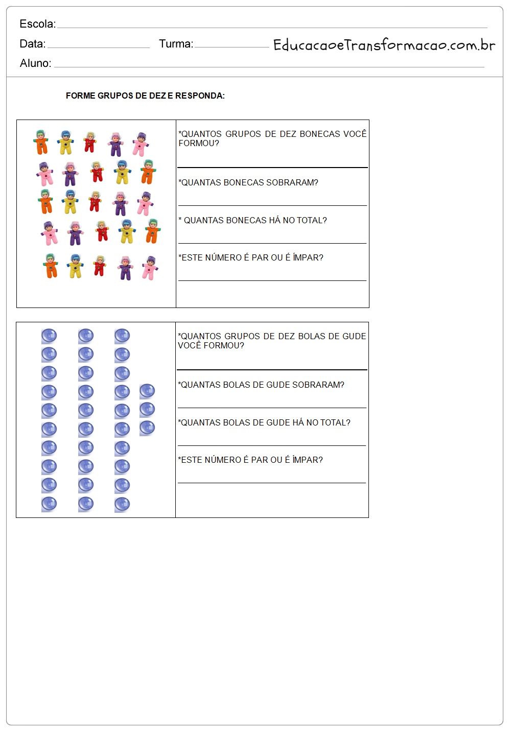 Atividades de Matemática 2 ano do Ensino Fundamental - Para Imprimir.