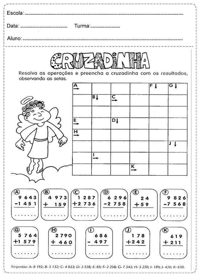 Cruzadinha Matemática para imprimir