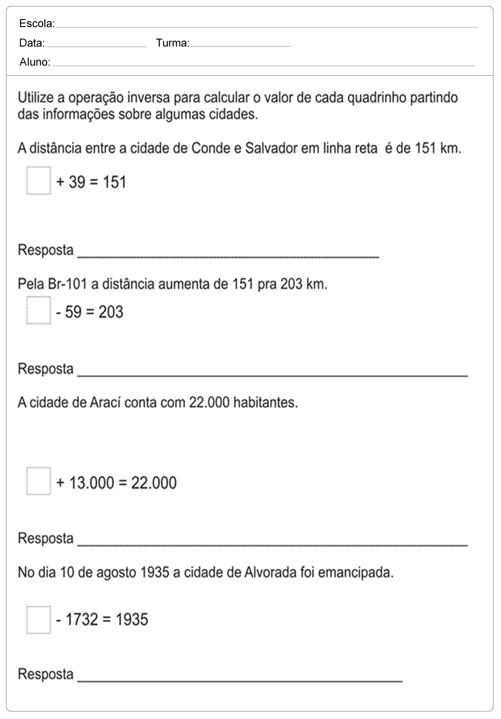 Atividades de Matemática 5 ano do Ensino Fundamental – Para Imprimir