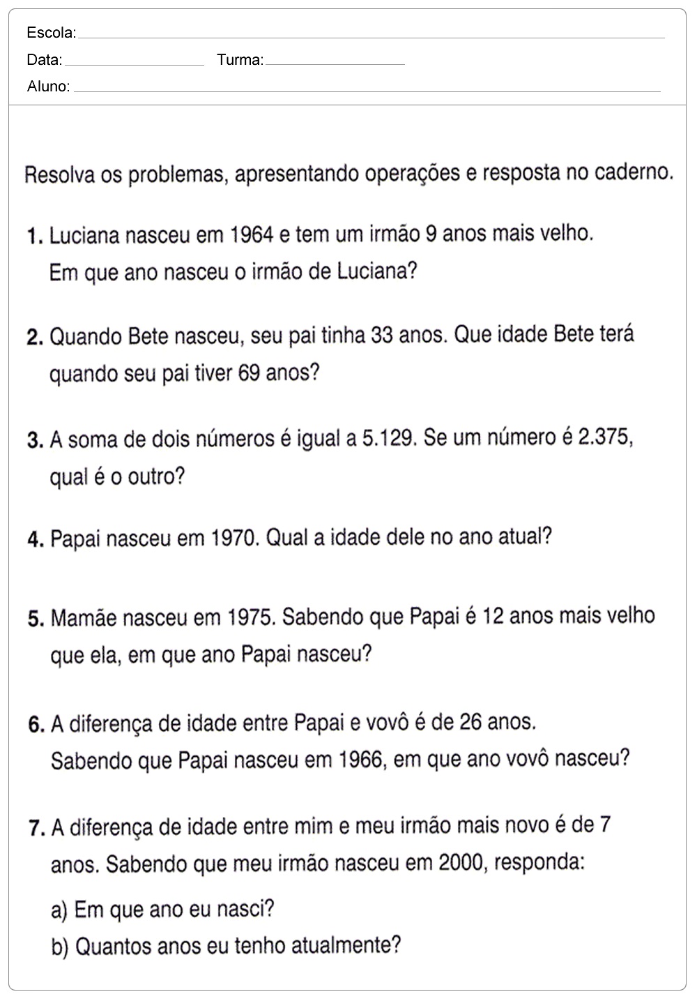 Atividades de Matemática 5 ano do Ensino Fundamental – Para Imprimir