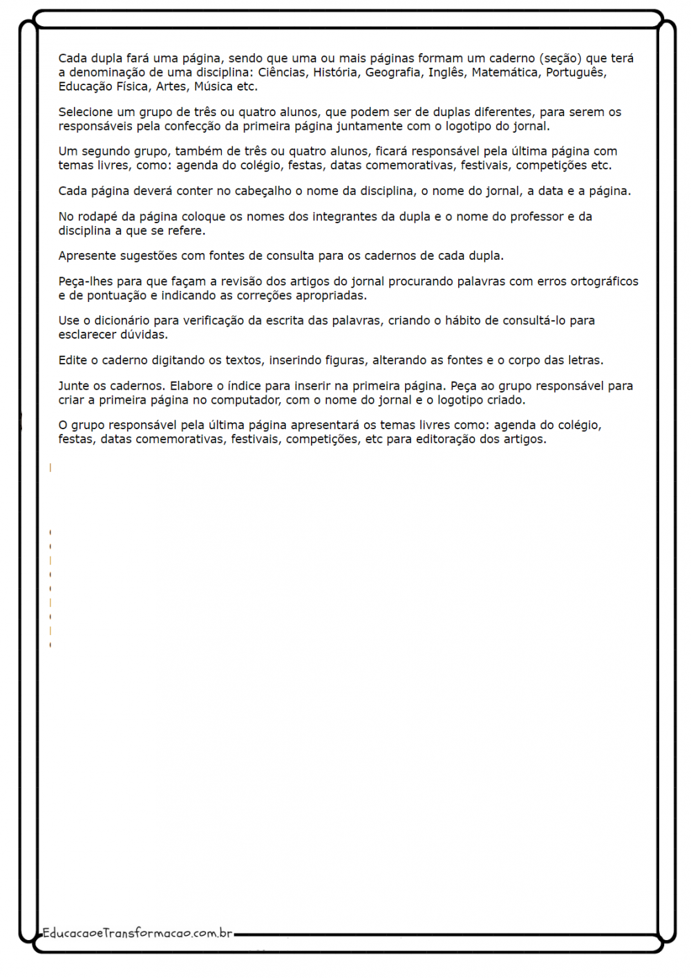 Atividades de Português 3º ano - Jornal - Folha 02