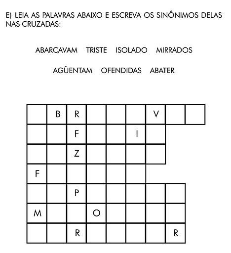 Atividades de Palavras Cruzadas e Cruzadinha - Sinonimos - Escola