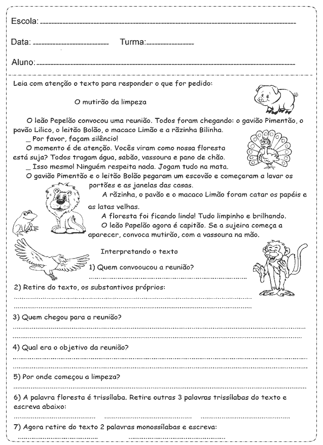 Atividades De Português 4 Ano Interpretação De Texto Educação E