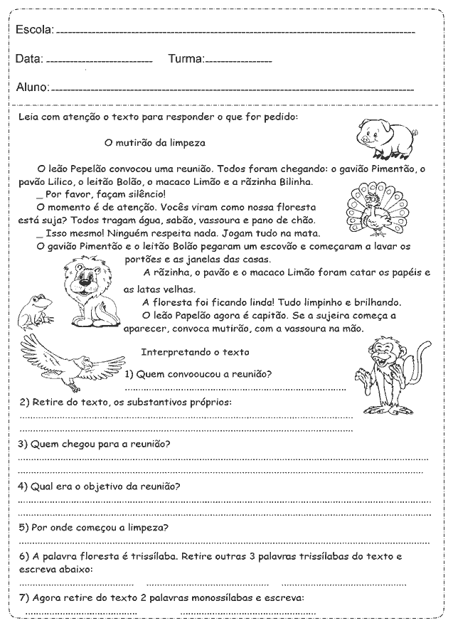 Atividades de Português 4º ano do Ensino Fundamental - Para Imprimir.