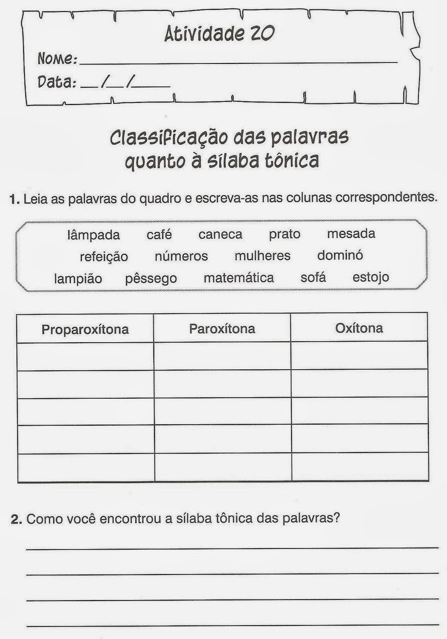 Atividades de Português 4º ano do Ensino Fundamental - Para Imprimir.