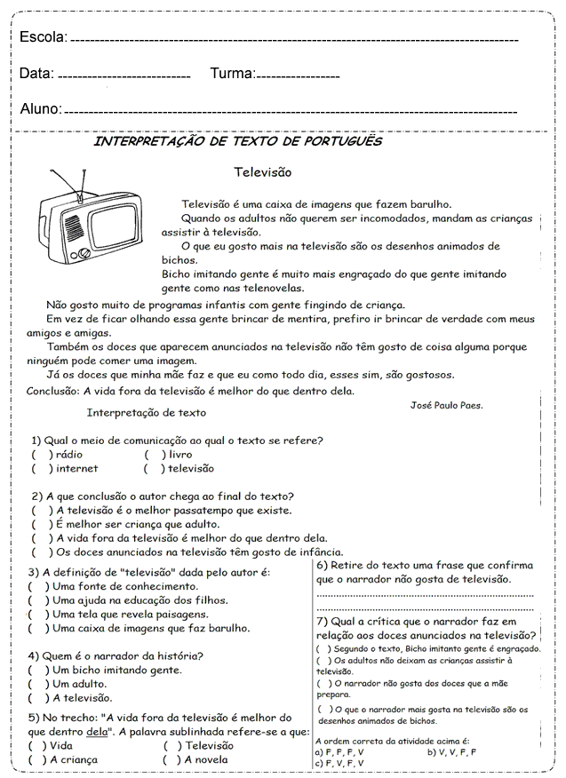 Atividades de Português 4º ano do Ensino Fundamental - Para Imprimir.