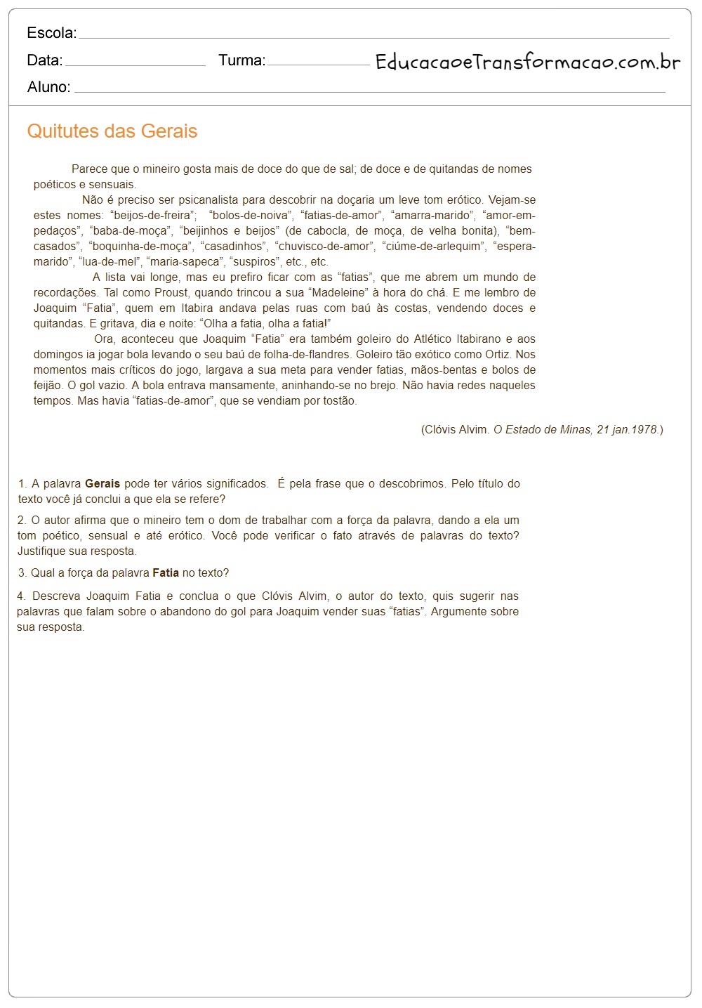 Atividades de Interpretação de Texto 5 ano do Ensino Fundamental