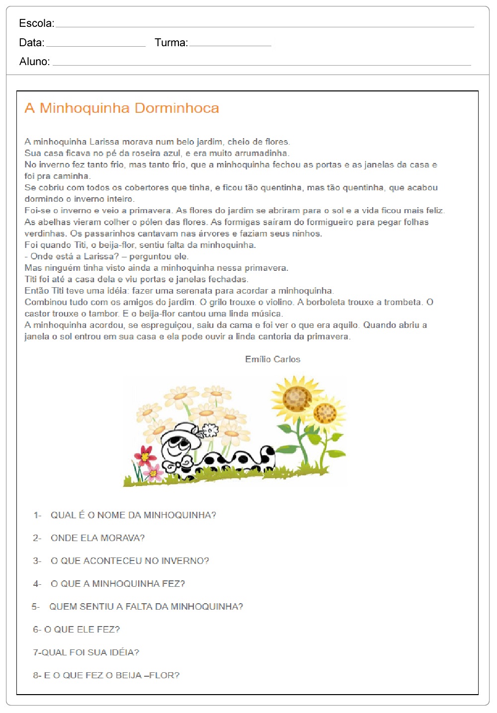 Atividades de Interpretação de Texto 3 ano do Ensino Fundamental para imprimir.