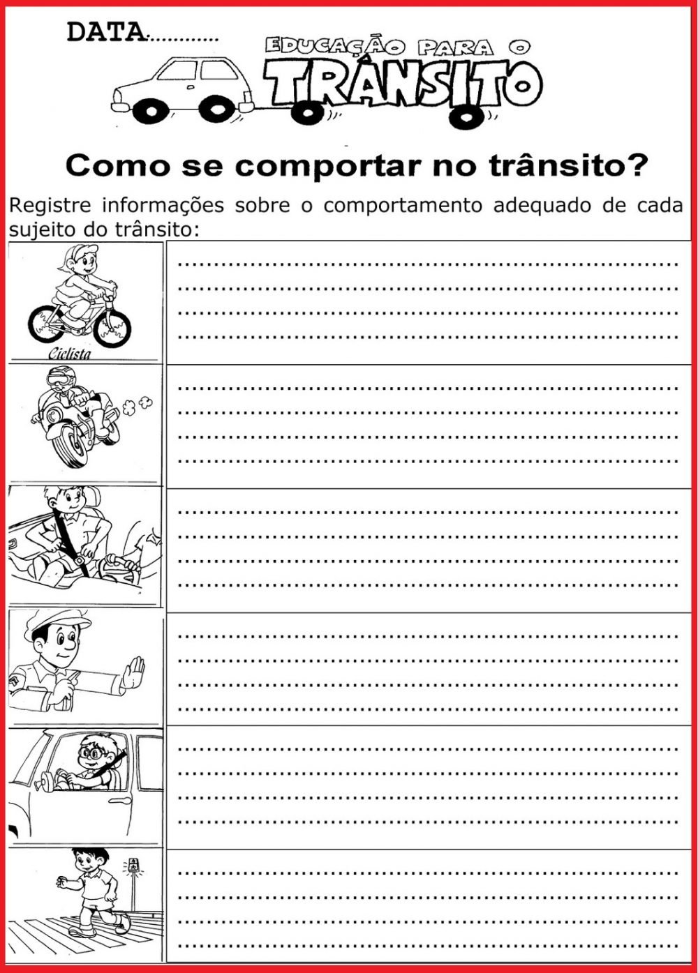 Atividades para a Semana do Trânsito para imprimir e colorir.