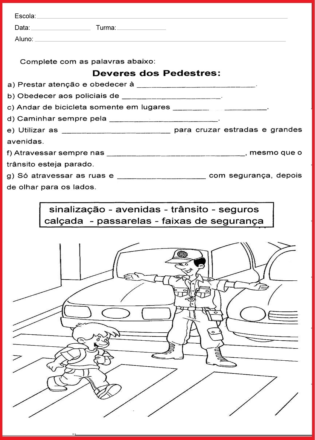 Atividades para a Semana do Trânsito para imprimir e colorir.