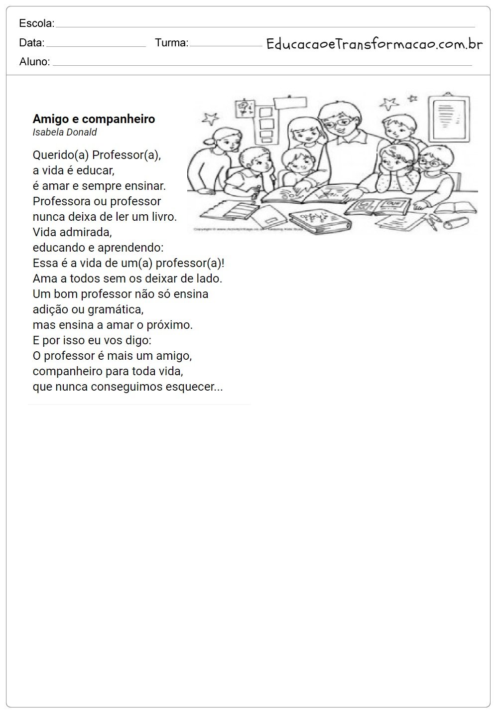 Atividades para o Dia dos Professores - Mensagens, Poemas, Desenhos, Frases e mais.