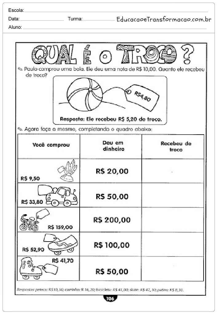 Atividades de Matemática 3 ano do Ensino Fundamental – Para Imprimir.