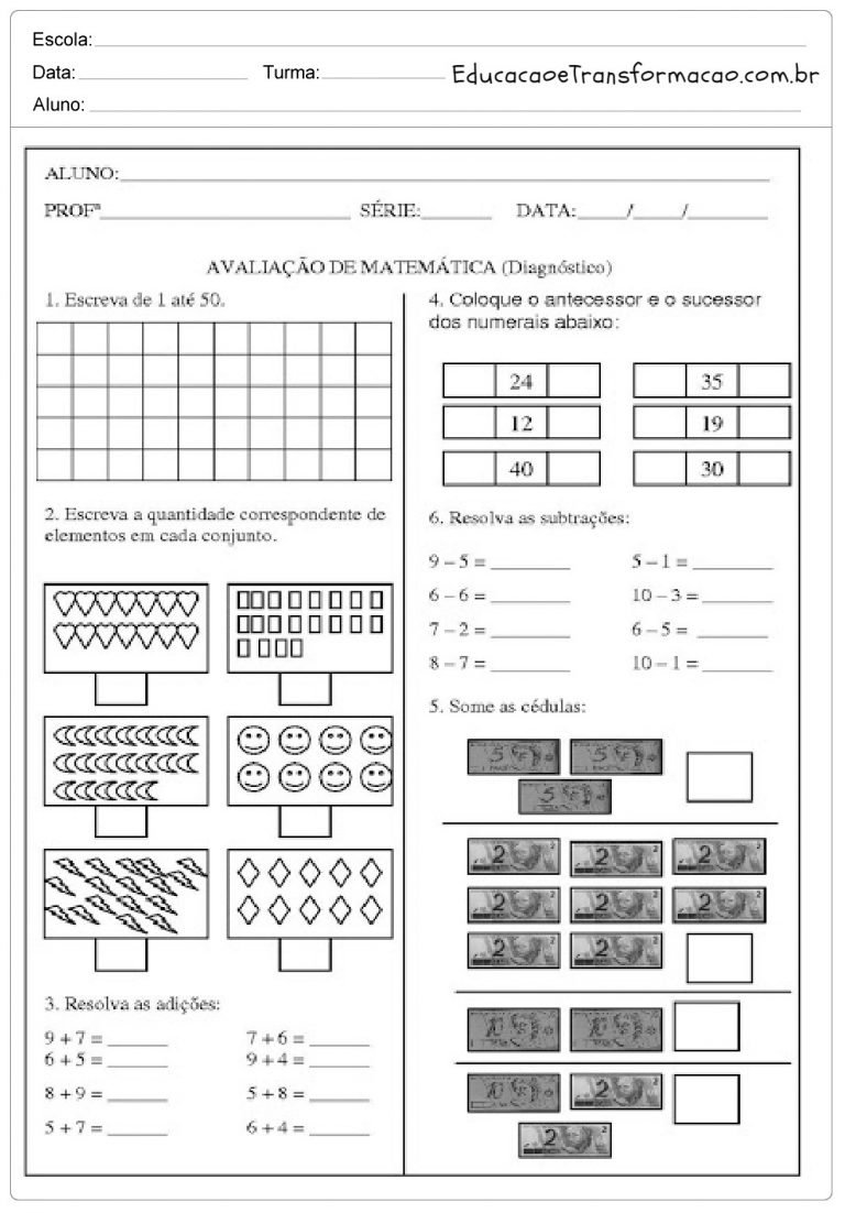 Avaliação Diagnóstica de Matemática 2º ano. – Educação e Transformação
