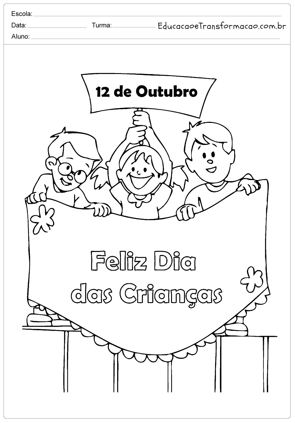 Desenhos Dia das Crianças para imprimir e colorir - Atividades.