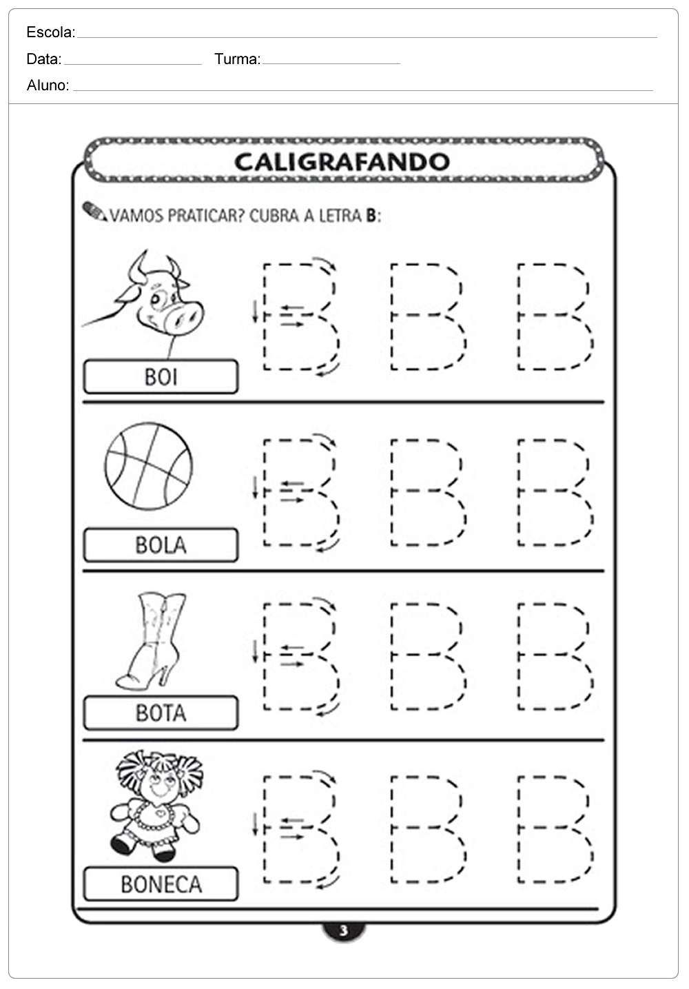 Imprimir Atividade De Caligrafia Letra B Educação E Transformação