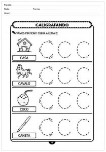 Atividades de caligrafia com a letra C - para imprimir