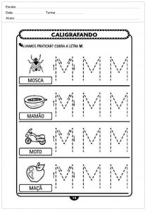 Atividades de caligrafia com a letra M - para imprimir