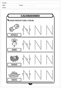 Atividades de caligrafia com a letra N - para imprimir