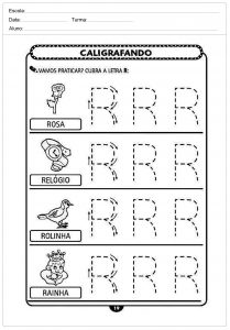 Atividades de caligrafia com a letra R  - para imprimir