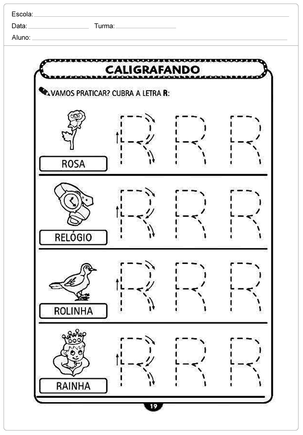 Atividades de caligrafia com a letra R  - para imprimir