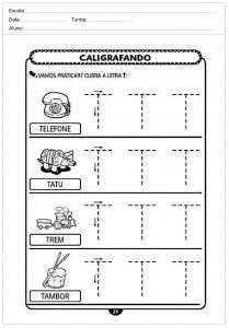 Atividades de caligrafia com a letra T  - para imprimir