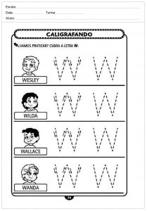 Atividades de caligrafia com a letra W  - para imprimir