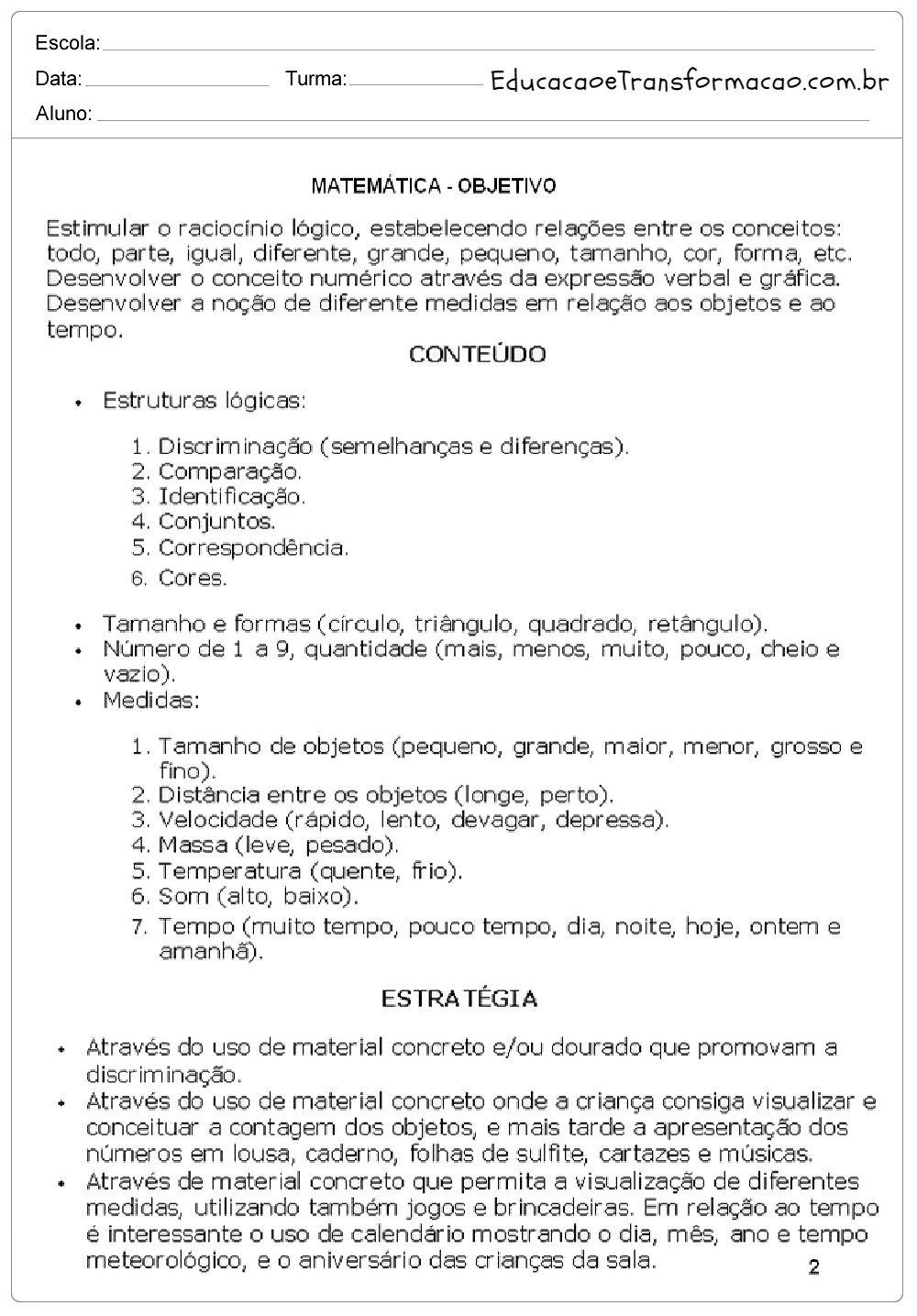 Plano de Aula - Modelos de Planos de aula e exemplos - Plano Anual.