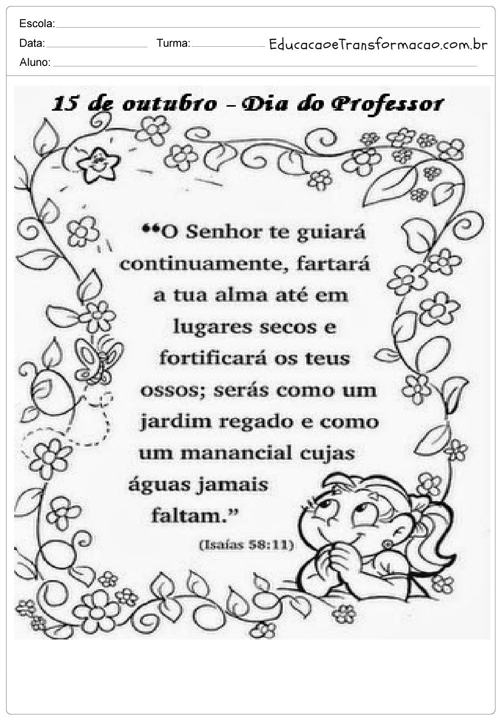 Atividades para o Dia dos Professores - Mensagens, Poemas, Desenhos, Frases e mais.