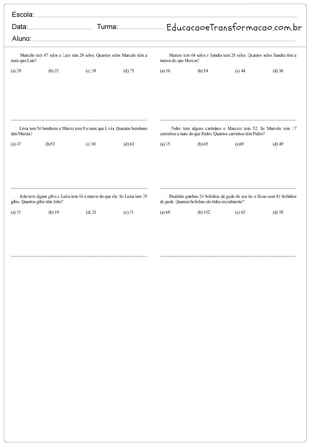 Atividades de Matemática 2 ano do Ensino Fundamental - Para Imprimir.